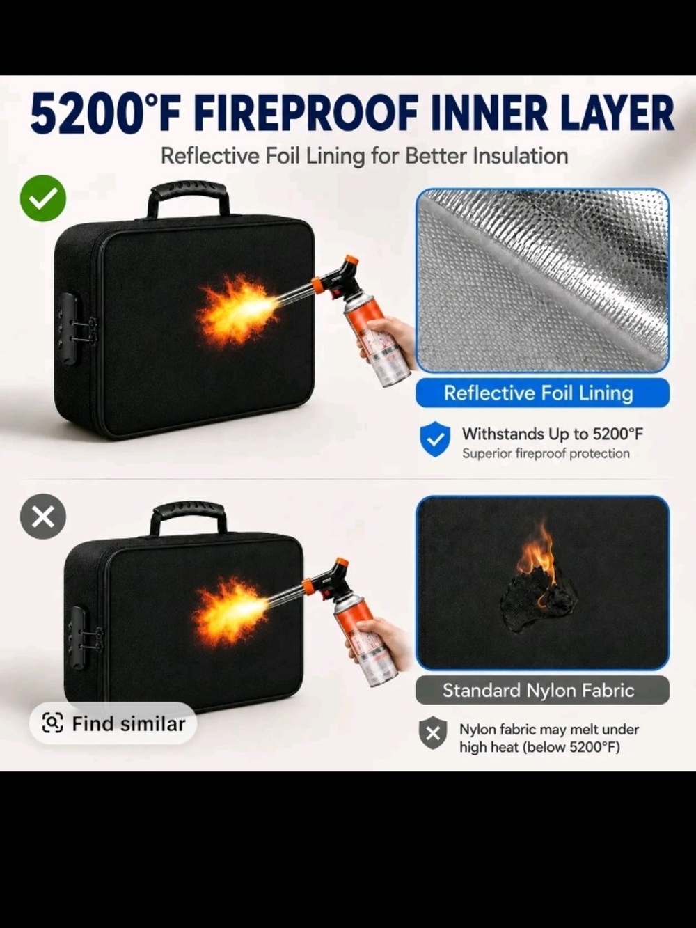 Black Fireproof Laptop Carrying Case with Reflective Foil Lining
